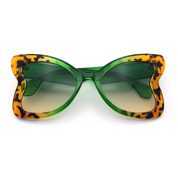 Womens Bold Bowtie Butterfly Shape Oversized Cute Diva Plastic Sunglasses Green Tortoise - Green