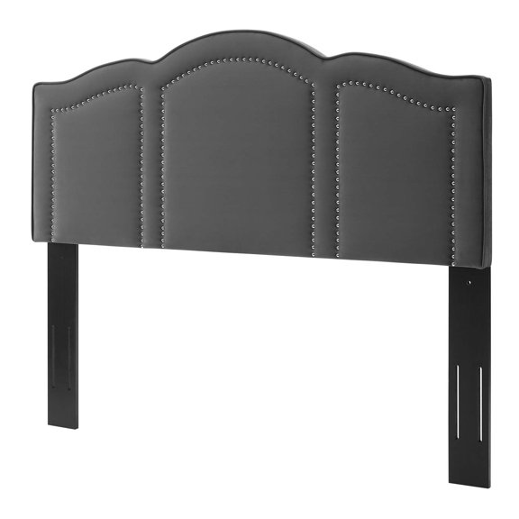Headboard, Full Queen Size, Velvet, Dark Grey Gray, Modern Contemporary Urban Design, Bedroom Master Guest Suite