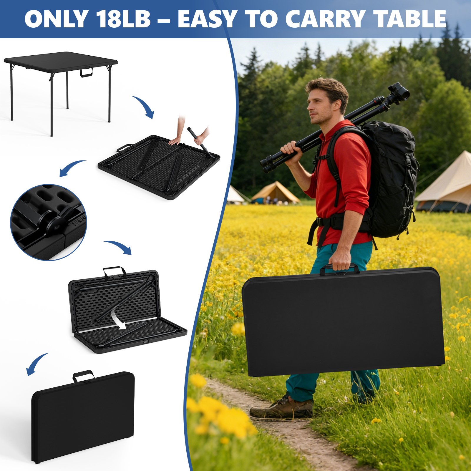HaiCube 36 in. Square Folding Table, Black photo 5