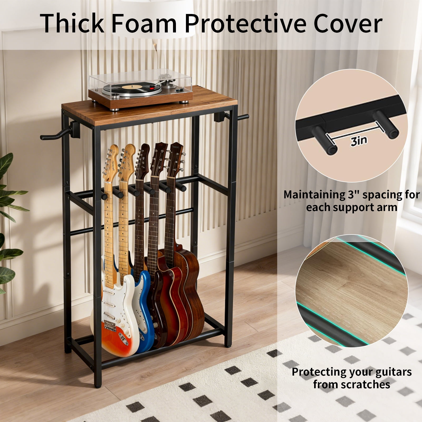 stusgo Multi Guitar Rack,Multi Instrument Guitar Stand for 7 Guitars,Guitars Display Rack with 2 Guitar Holders for Home,Stage,Studio, Brown