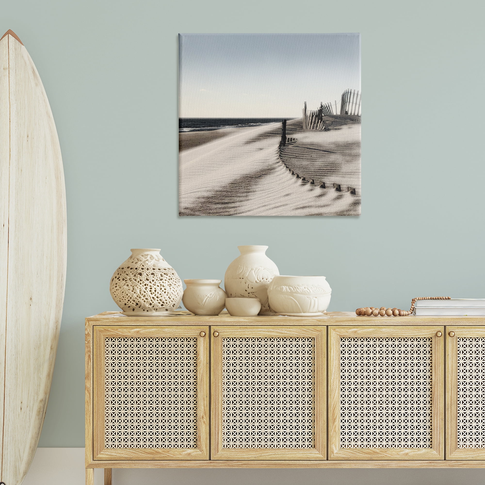 Stupell Industries Rippled Beach Fence Landscape Painting Gallery Wrapped Canvas Art Print Wall Art, 36 x 36