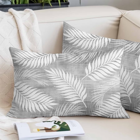 Silver Gray Throw Pillow Covers Slate Gray Leaf Plant Canvas Weave Texture Decorative Lumbar Throw Pillowcase Cushion Cover with Smooth Hidden Zipper for Bedroom Sofa 20 x 36 Inches