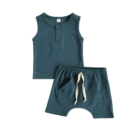

Binpure Baby Tank+Shorts Elastic Waist with Pockets Button Decoration