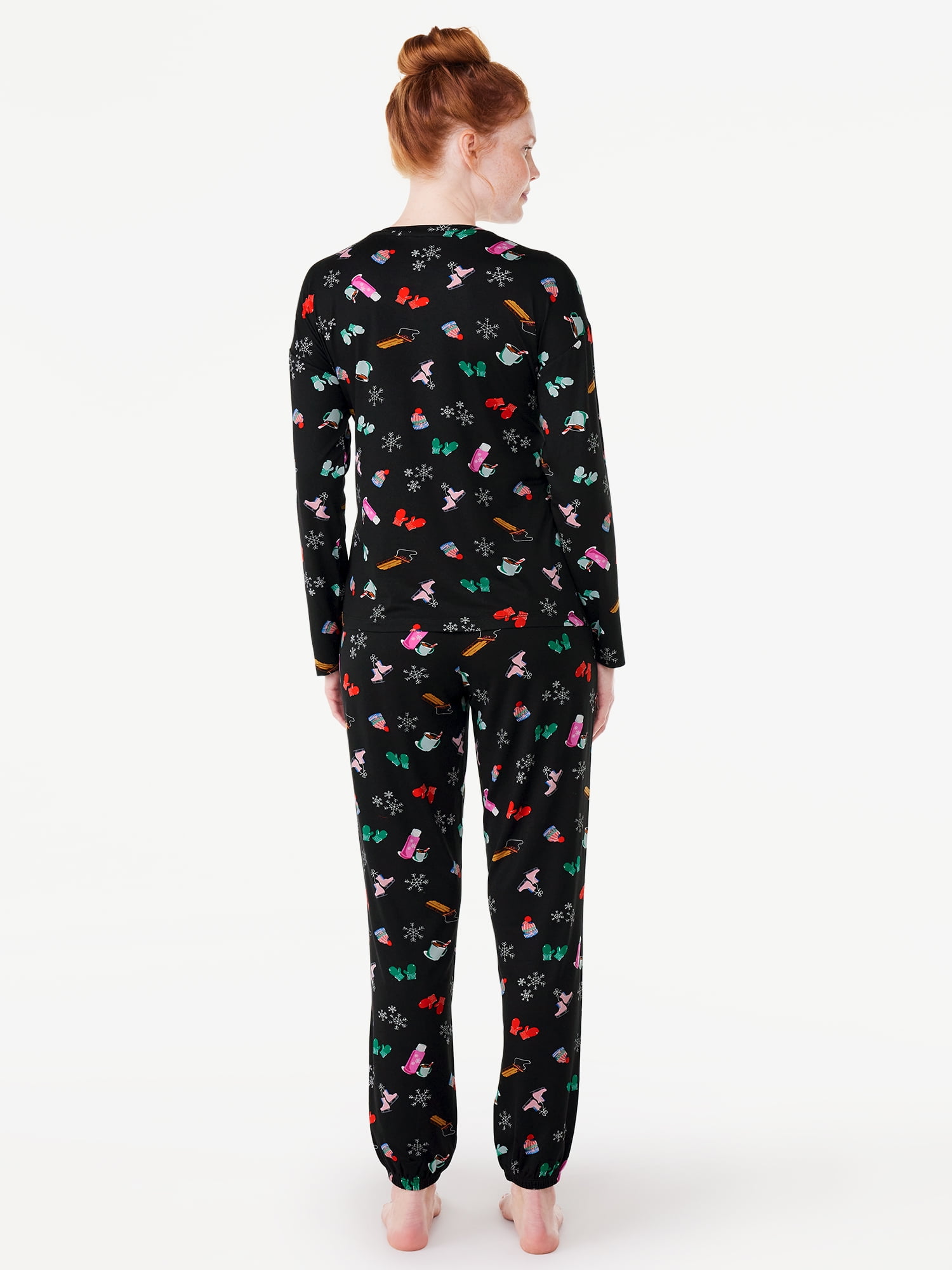 Joyspun Women’s Long Sleeve Tee and Joggers, 2-Piece Pajama Set, Sizes S-3X