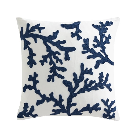 Levtex Home - Waffle Plaid Navy Decorative Pillow - 18x18in Throw Pillow - White/Navy - Coral - Coastal Style