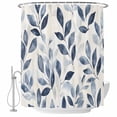 thumbnail image 2 of Navy Blue Botanical Waterproof Fabric Shower Curtain,Pastoral Spring Leaves Watercolor Waterproof Fabric Shower Curtain for Bathroom Curtains Bathtubs Hotel Shower Curtains with 12 Hooks Long 72x78in, 2 of 8