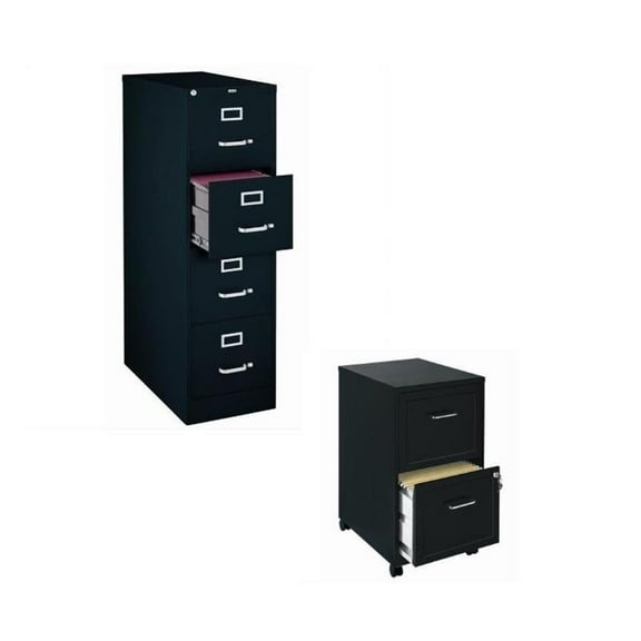 2 Piece Value Pack 4 Drawer and Mobile 2 Drawer File Cabinet in Black