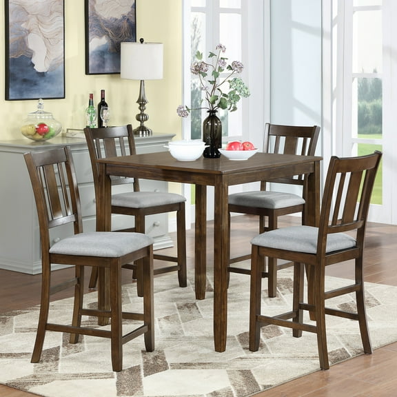 Noble House 40" Farmhouse Counter Height Bar Chairs with Padded Seat Set of 4, Slatted Backrest, Walnut