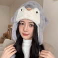 thumbnail image 7 of Jiibva Cartoon Animal Warm Hat Penguin Plush Earmuffs Hat Winter Furry Hat Scarf Warm Hat Cycling Warm Hat Ladies Cute Hat for Outdoor, 7 of 7