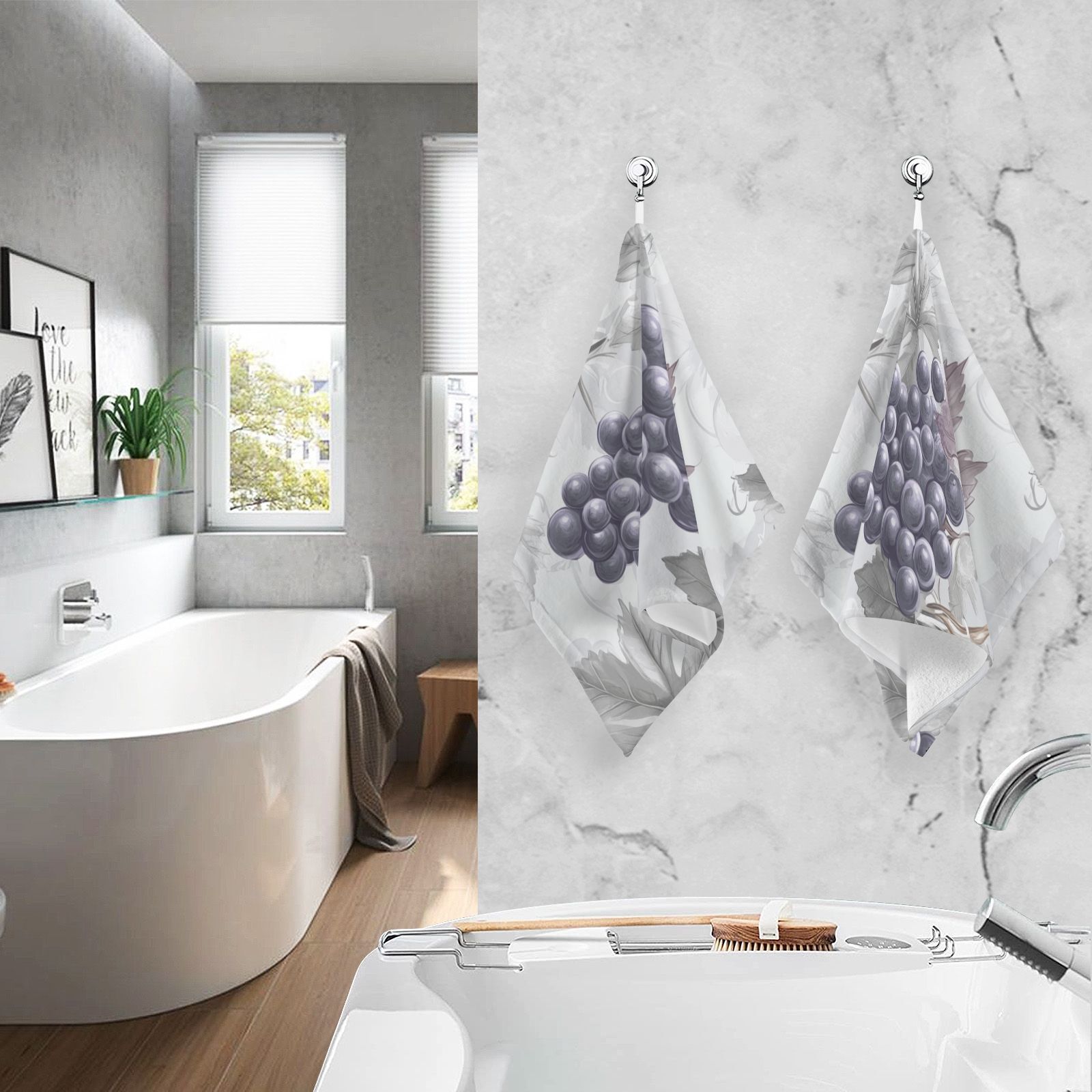 Purple Grapes Leaves Hand Towels Cotton Bath Towels Large Face Towels Absorbent for Bathroom 2 Packs