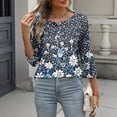 thumbnail image 5 of Jsaierl 3/4 Length Sleeve Womens Tops Summer Button Up Round Neck Shirts Dressy Print Ladies Blouses Work Elegant Tunic Top S-2XL, 5 of 8