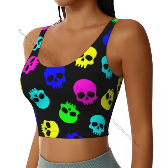 Yoga Vest Women Gym Sports Crop Tops Skulls For Halloween Streetwear Workout Breathable Tank Top Female