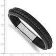 thumbnail image 3 of Primal Steel Stainless Steel Polished Black Leather 8.25 Inch Bracelet, 3 of 7