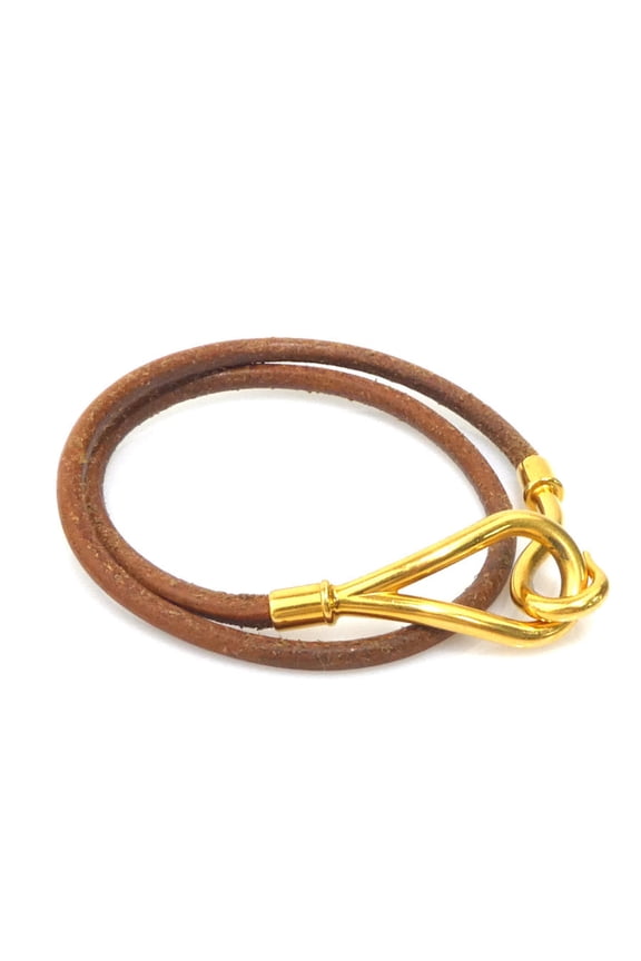 Pre-Owned Hermes Herms Jumbo Leather/Metal Bracelet Choker Necklace in Brown/Gold, Women's,...