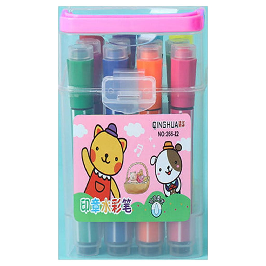 Clearance! Fdelink Colored Pens 12PCs 12 Colors Chlidren Study Painting Stationery Watercolor Marker Pen Sets Pink