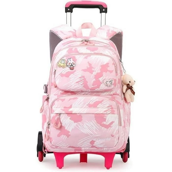 Sac d'École à Roulettes - LECOO - Rose - Léger - 6 Roues - Sac à Dos pour Enfants du Primaire