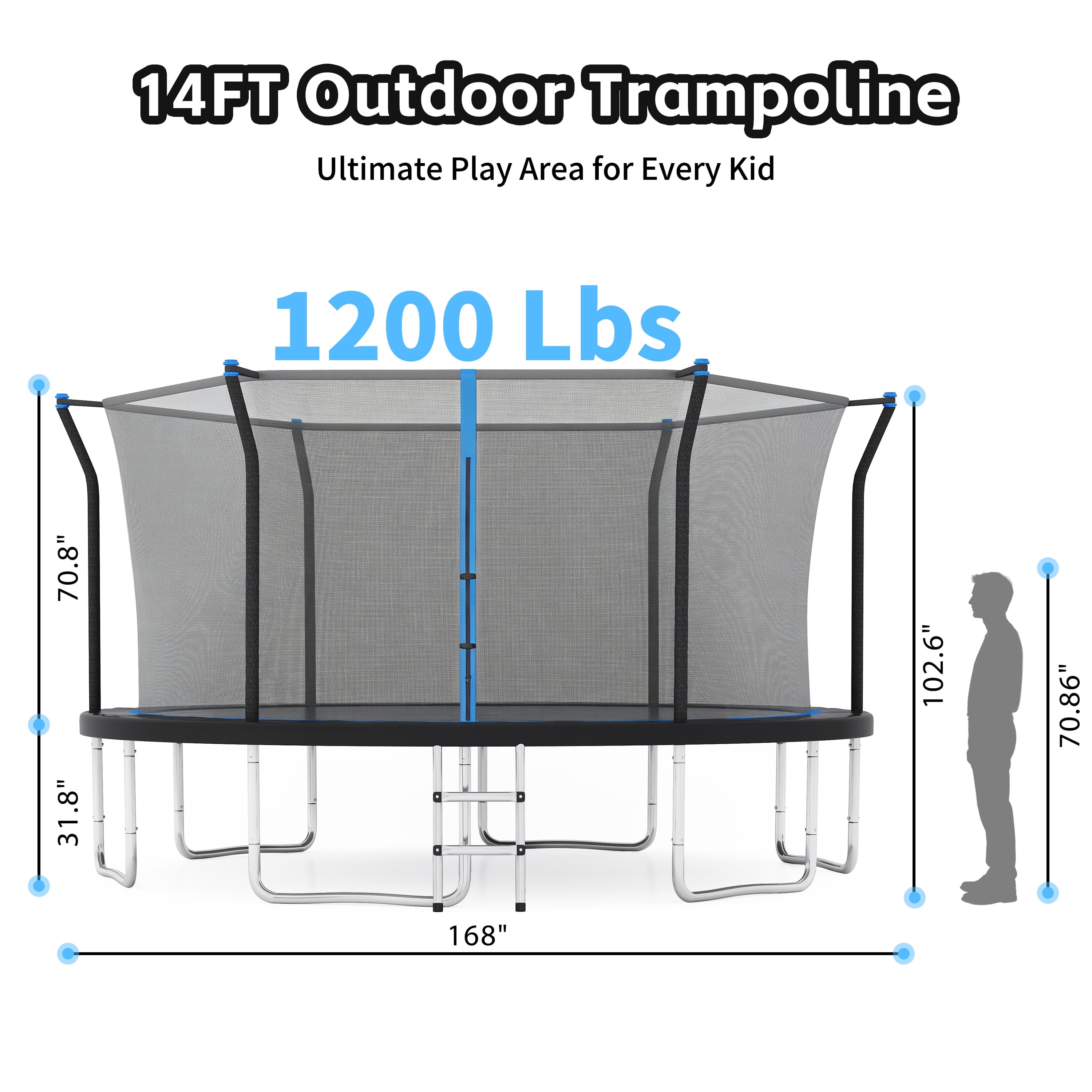 EUROCO 14FT Outdoor Trampoline for Kids and Adults with Safety Enclosure and Ladder, 1200LBS Capacity Round Backyard Bouncer for Birthday Gift