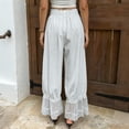 thumbnail image 5 of Women Linen Lace Trim Long Bloomers Pants Ruffle Victorian Vintage Pantaloons Summer Beach Travel Vacation Pants White 2XL, 5 of 6