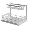 thumbnail image 1 of Cajón de almacenamiento de metal de 2 niveles debajo del fregadero Estante organizador de condimentos para cocina casera, 1 of 6
