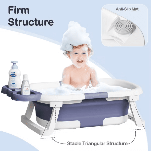 Tumajup Foldable Baby ‎Bathtub Elephant PP+TPE with Soft Cushion&Thermometer for 0-36 Months Toddler Gray
