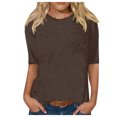 thumbnail image 1 of T-shirts Grande Taille pour Femmes Col Rond Manches 3/4 Blouse Imprimée Confortable Hauts d'Été pour Femmes Café TG, 1 of 4