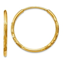 10k Solid Yellow Gold 1.25mm Sparkle-Cut Endless Hoop Earrings 17x17mm Wide 1.25mm Thick Hoop Earring for Women