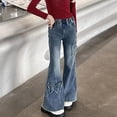 thumbnail image 2 of KAUOD Girls Ripped Jeans Vintage Cute High Waist Flare Denim Pants with Pockets Teen Kids Fall Straight Long Jeans Loose, 2 of 9