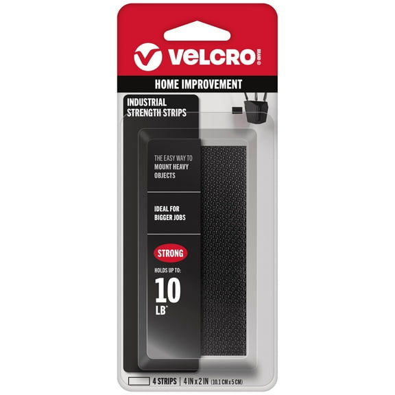 Velcro brand industrial strength 4in x 2in strips, black - 4 ct, 2 pack