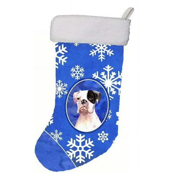 Carolines Treasures RDR3003-CS Cooper Winter Snowflakes Boxer Christmas Stocking