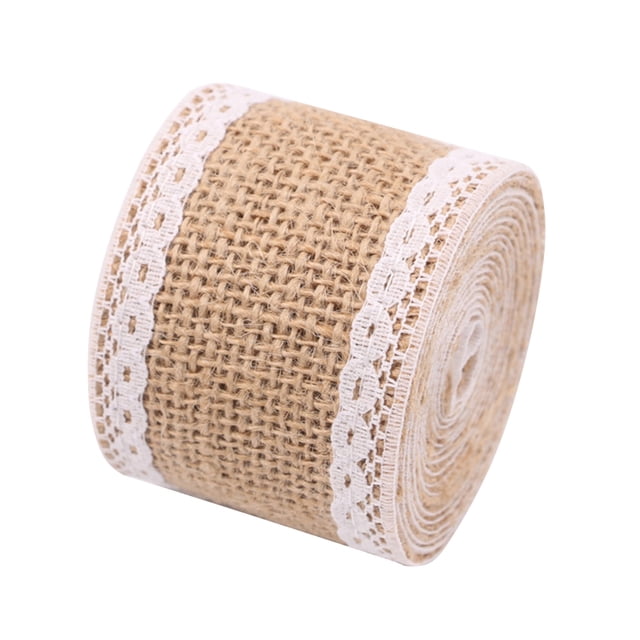 Rollo de yute de cintas de tela de arpillera decorativas para bodas de 5x200 cm con encaje para manualidades, regalos, proyectos de bricolaje (E)