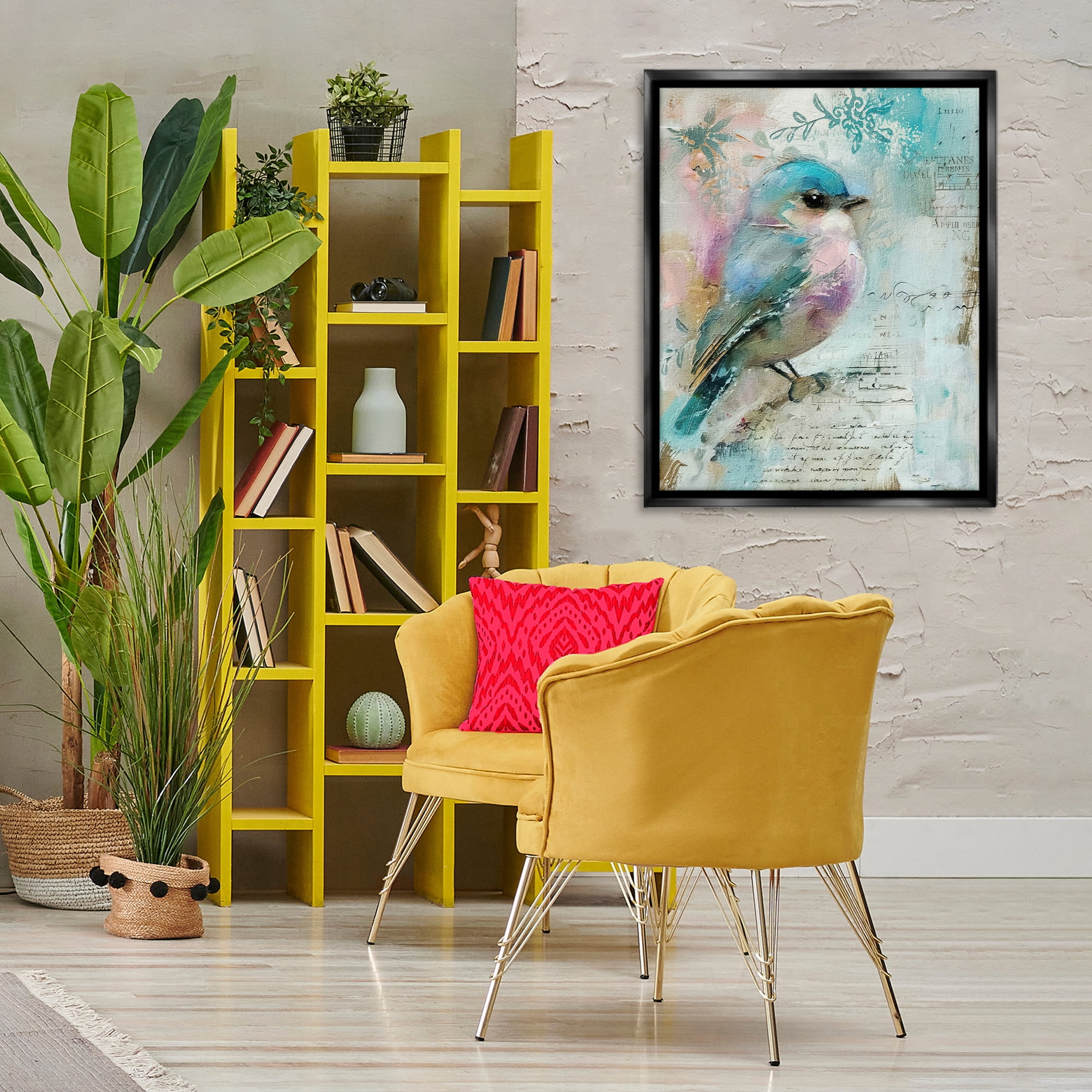 Stupell Industries Vintage Soft Pastel Bird Animals Painting Black Floater Framed Canvas Art Print Wall Art, 25 x 31