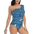 thumbnail image 3 of Easygdp Sharks on White Blue Striped Women's One Shoulder Ruffle Monokini Bathing Suits with Removable Chest Pad, Quick Drying - Medium, 3 of 8