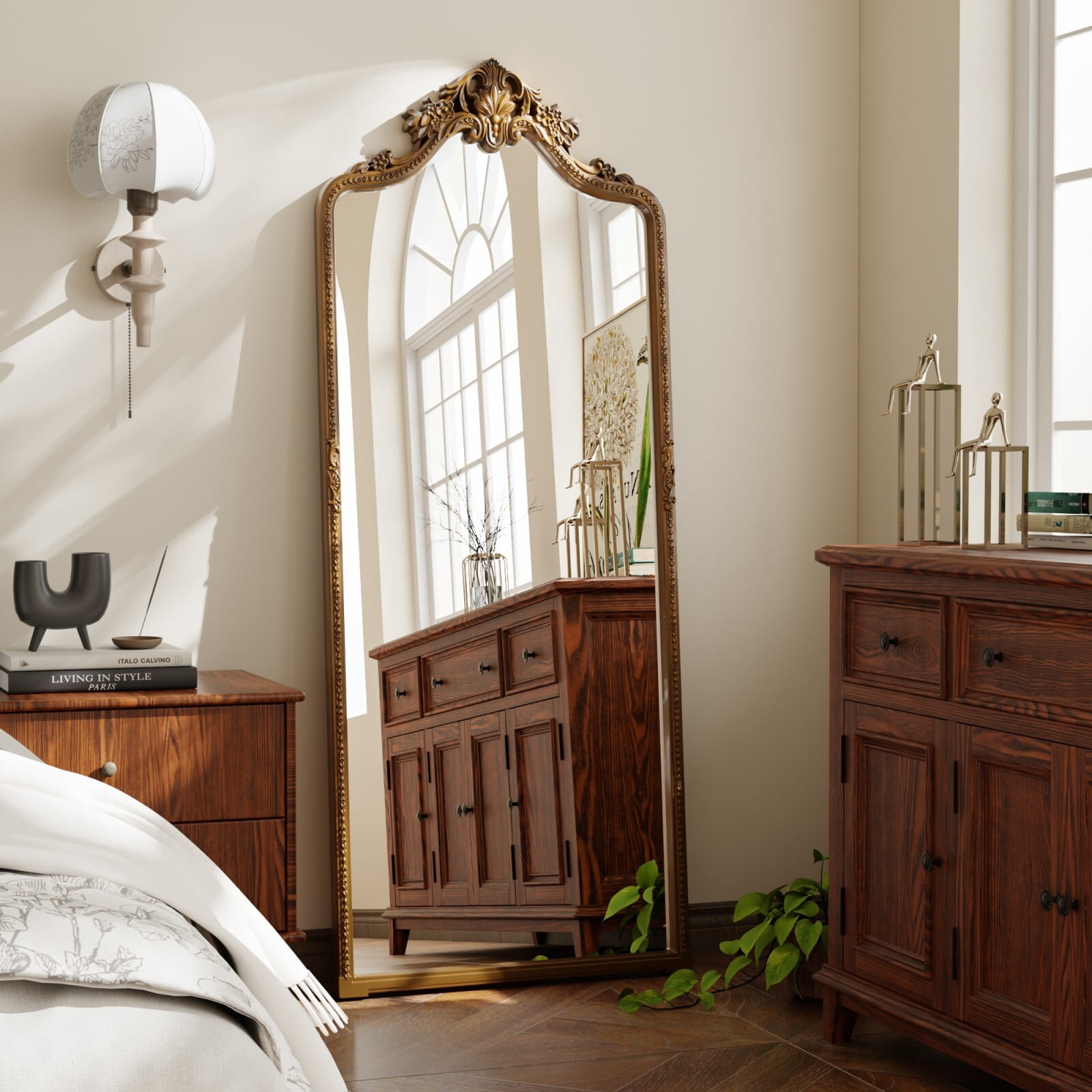 SHATTERVIEW 69"x28" Arched Full Length Mirror Baroque Style Floor Decor Mirror, Antique Gold