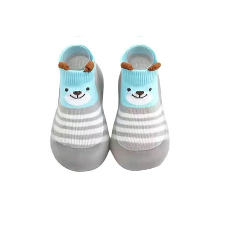 

Colisha Toddler Crib Shoe Cartoon Floor Slippers Rubber Sole Sock Shoes Indoor Breathable Socks Slipper First Walker White Gray 6.5C-7C
