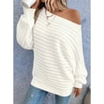 thumbnail image 4 of Womens Fall Sweaters Off the Shoulder Batwing Sleeve Textured Knit Tops Oversized One Shoulder Sweater Benbai L, 4 of 6