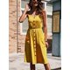thumbnail image 4 of Vestidos de verano para mujer Vestido midi casual con tirantes finos y botones florales con bolsillos amarillo XL ER, 4 of 5