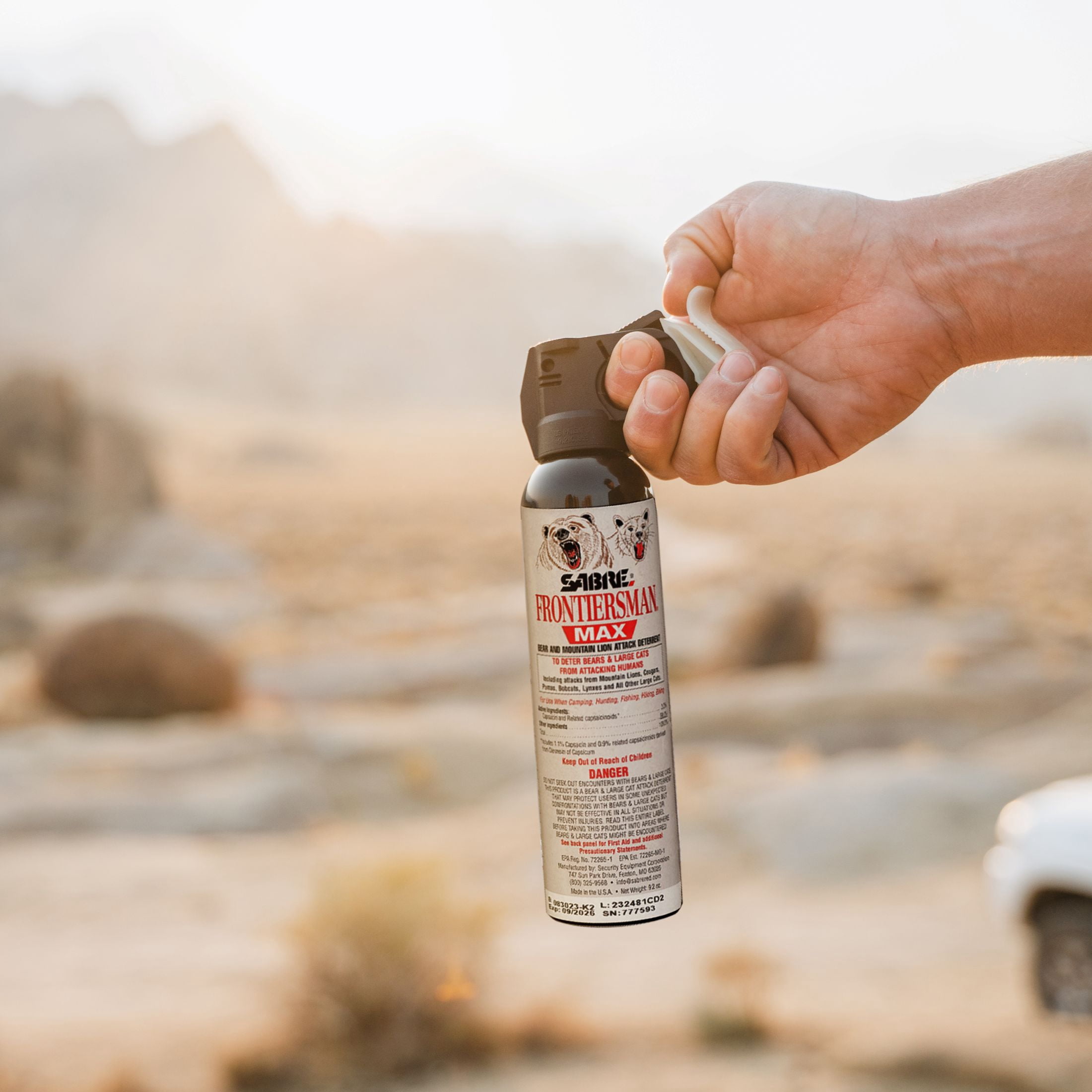 SABRE Frontiersman MAX Bear Spray and Mountain Lion Deterrent, 9.2 oz, 40 ft Range, Maximum Strength, Hiking, Camping, 1 Ct, Animal Pepper Spray