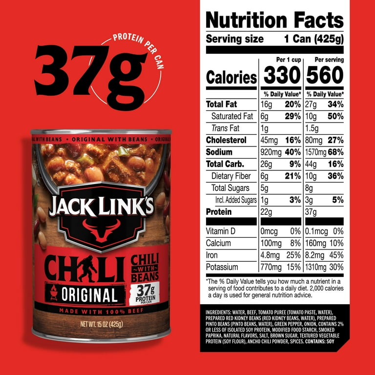 12 pack) Jack Link's Original Chili with Beans, 15 Ounce Can, 37