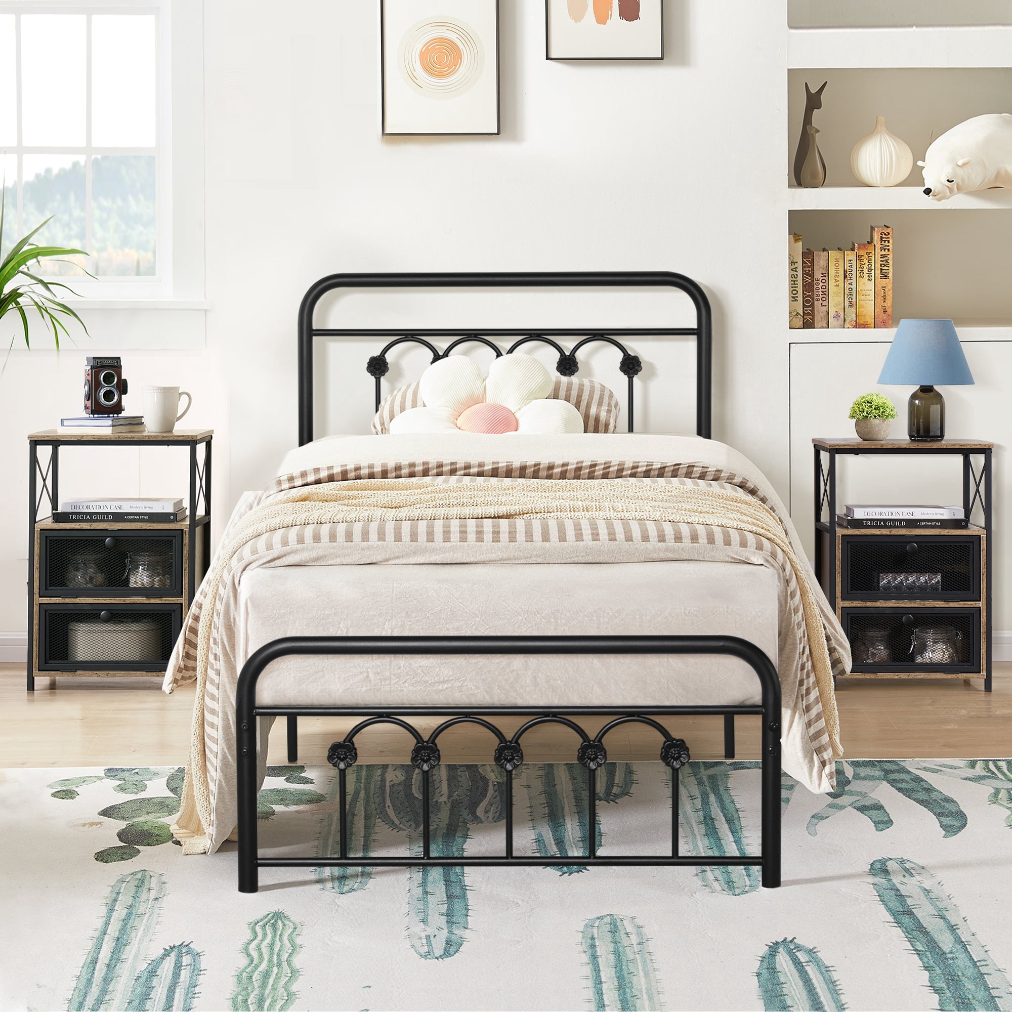 VECELO 3 Piece Bedroom Set with Metal Bed Frame and 2 Nightstands ...