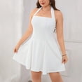 thumbnail image 4 of AURA Plus Size Knit Dress V Neck Ruffle Short Sleeve Backless A Line Midi Dress White 1XL 3XL, 4 of 6