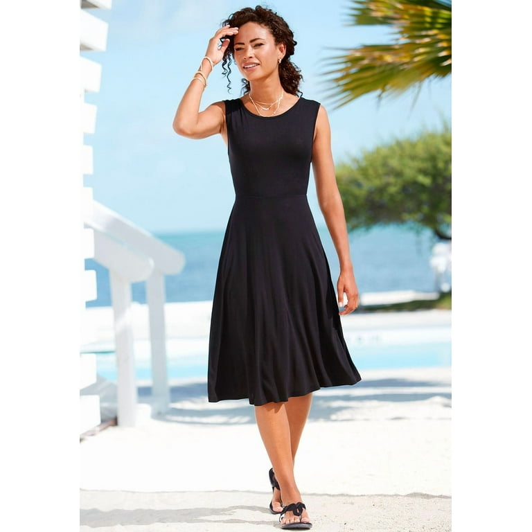 ladies women dress Ivory & Black Midi-Length Sheath Dress