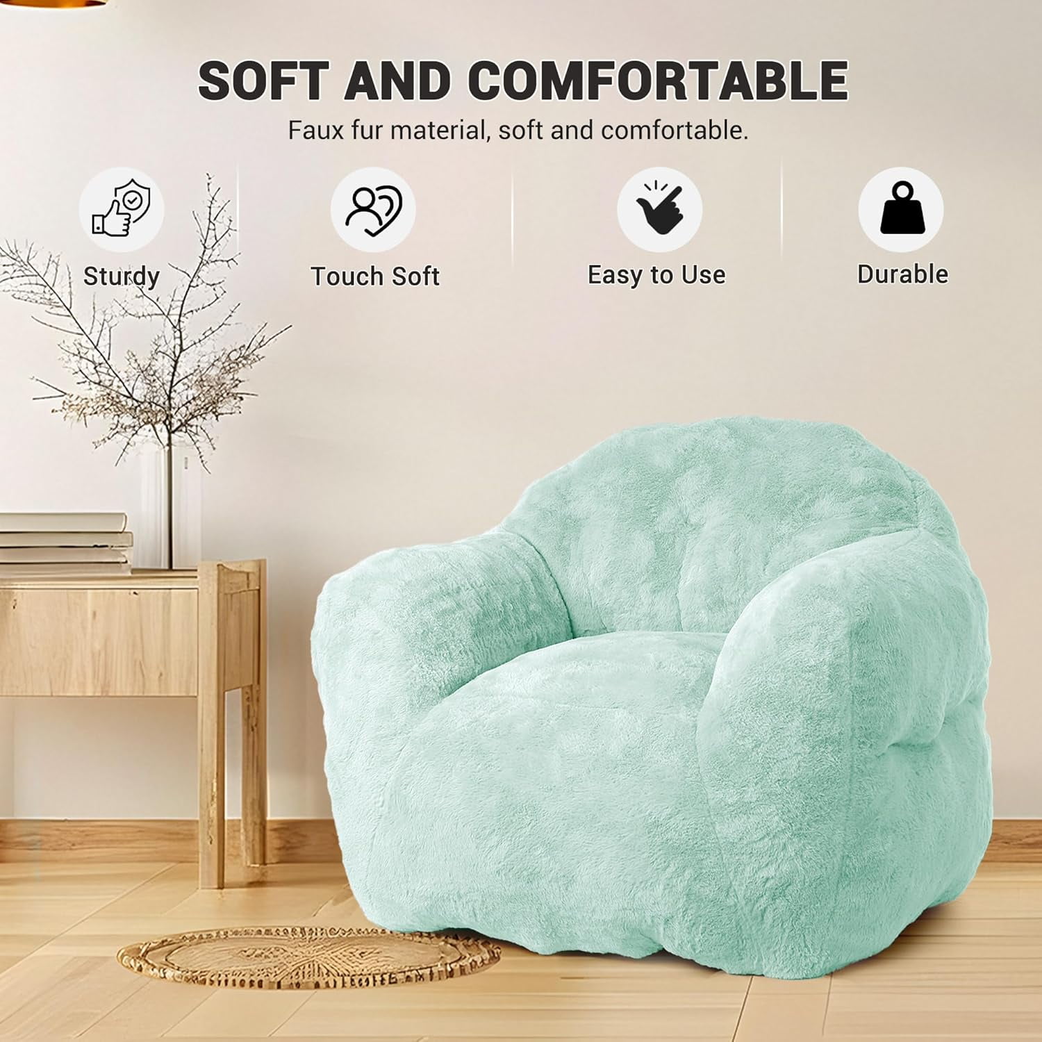 Acekid Bean Bag Chair With Filler Included Large Beanbag Chairs For Adults Machine Washable Memory Foam Bean Bag Chair Ultra Soft Faux Fur Fabric Round Fluffy Sofa For Living Room