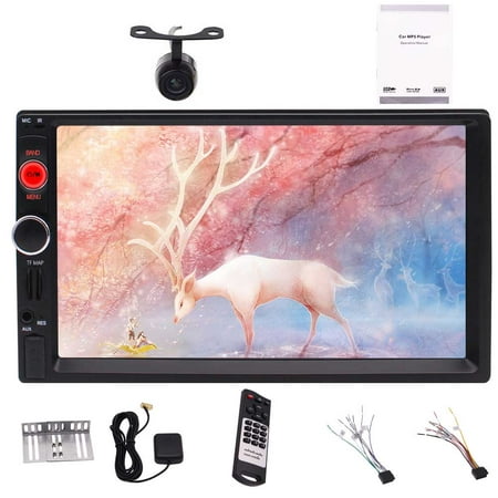 Backup Camera Double DIN 2DIN Car Stereo 7 Inch Capacitive Touch Screen GPS Navigation Bluetooth Radio Screen Mirror USB AUX TF Card HD 1080P Video Wallpaper Illuminating Light