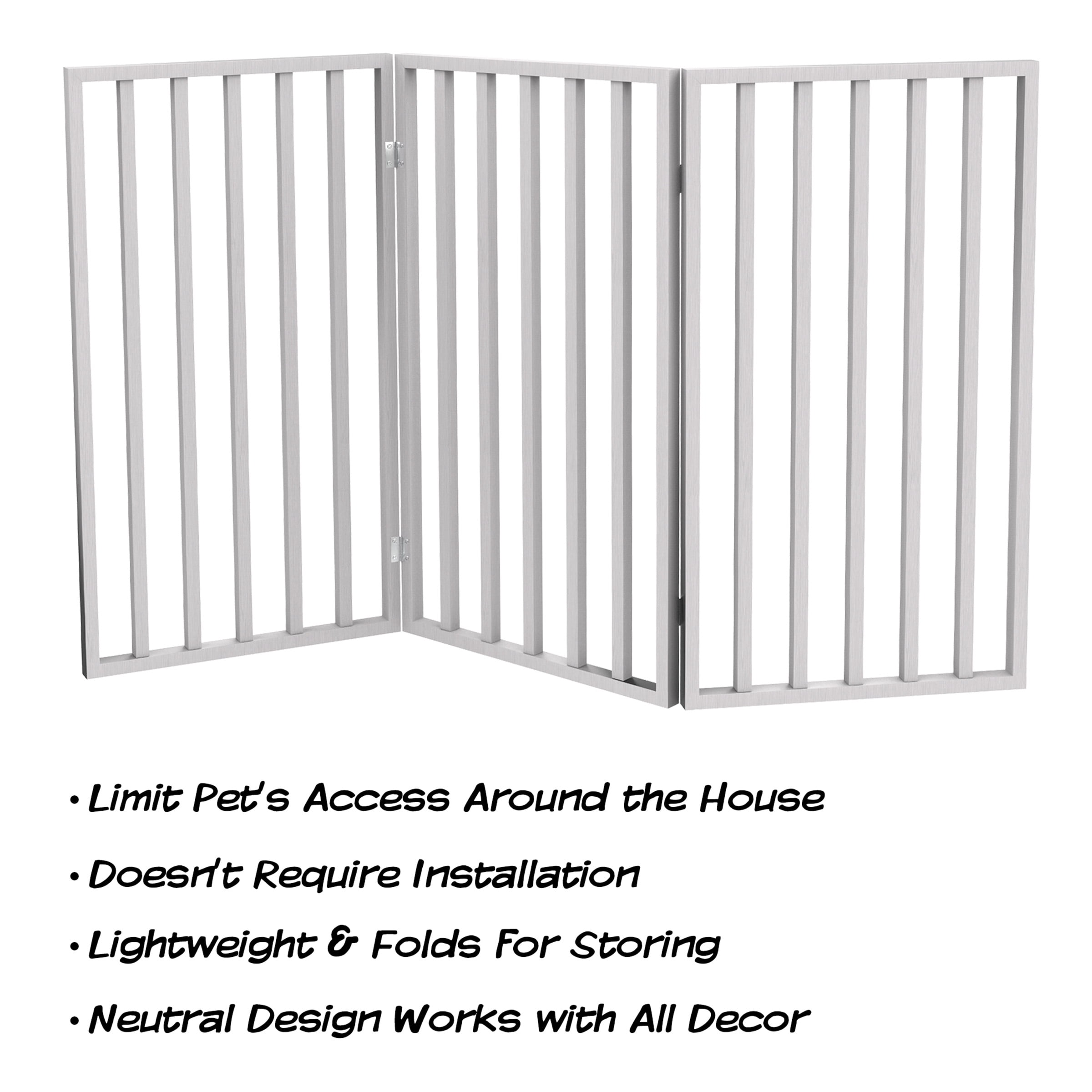 32"H Freestanding Wooden Pet Gate, 3 Panel, White
