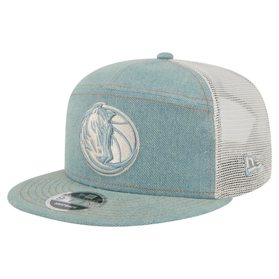 Men's New Era Dallas Mavericks Adventure Denim Split Panel 9FIFTY Snapback Trucker Hat