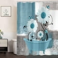 thumbnail image 4 of Teal Daisy Flower Shower Curtain, Farmhouse Floral and Butterfly in Bathtub Shower Curtains for Bathroom, Rustic Country Abstract Geometric Floral Bath Decor Bathtub Set with 18 Hooks 70X70in, 4 of 6