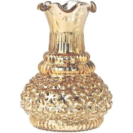 Flower Centerpieces For Dining Table Luna Bazaar Vintage Mercury Glass Vase - 5.75-in Sophia Ruffled Genie Design, Gold - Home Decor Flower Vase - Decorative Dining Table Centerpiece for Weddings Parties Events - Ideal House Warming Gift ()