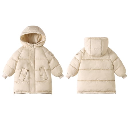 dazeni Kids Winter Coat Girls Puffer Jacket Warm Winter Coats Solid Zip up Parka Jackets Thermal Outerwear for School and Outdoor Activities Beige 7 Years