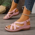 thumbnail image 3 of Gladiator Sandals for Women Open Toe Platform Low Wedge Orthopedic Walking Shoes Crooss Strappy Slingback Beach Shoes Pink Size 9.5, 3 of 8