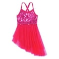 thumbnail image 3 of Aiihoo Kids Girls Sequins Ballet Tutu Dance Dress Gymnastics Camisole Leotard Asymmetrical Skirt Rose 4-5, 3 of 7